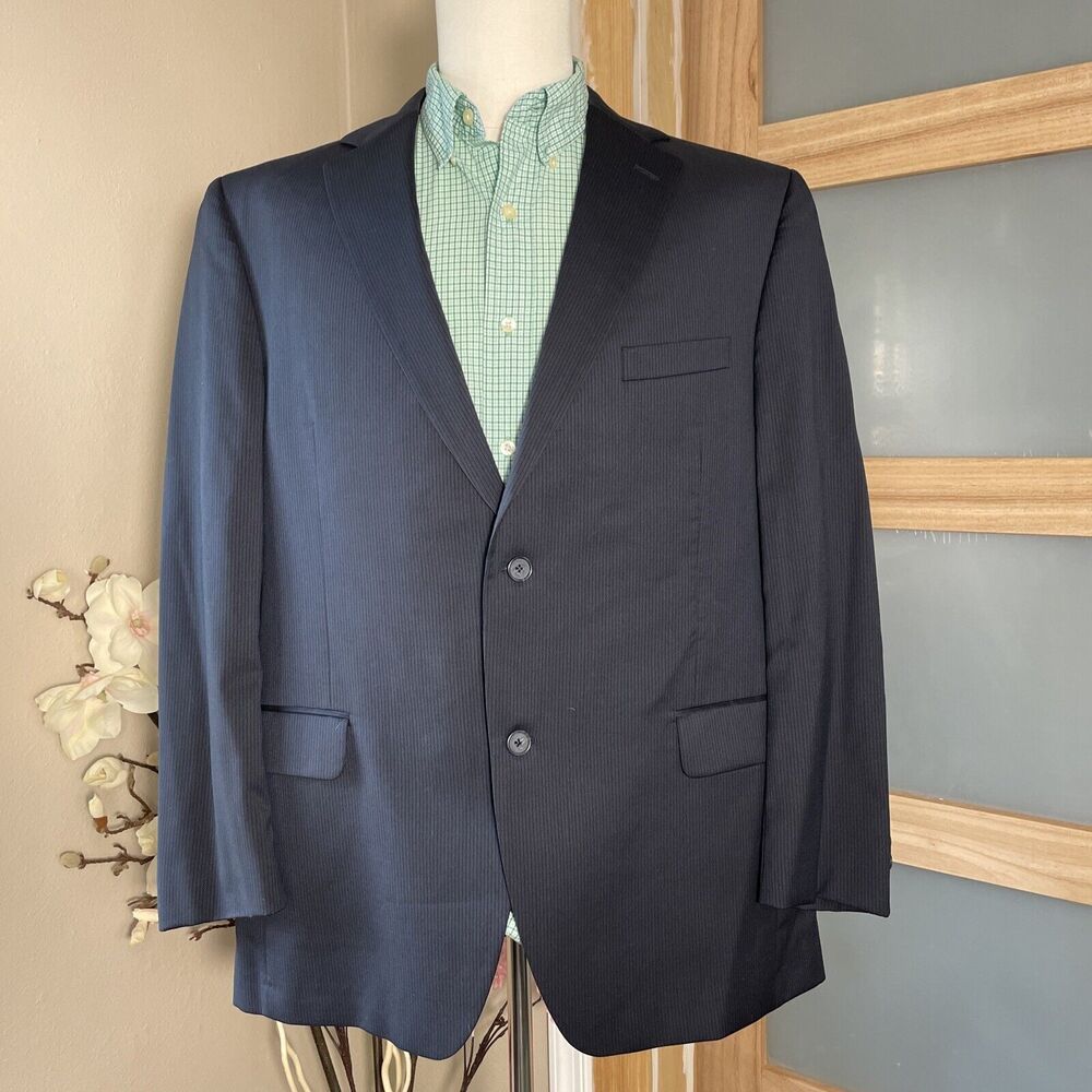 Jack Victor Mens Navy Wool Blazer Sport Coat Two Button Tailored Size 44R